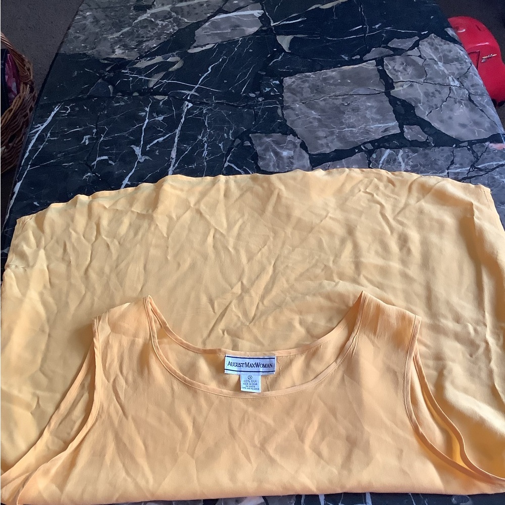 August Max Woman sunshine yellow A line 100 percent silk tank size 2X